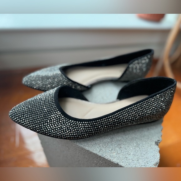 Mix No.6 “Fabiana” style black microsuede rhinestone flats, size 6 - Picture 3 of 9